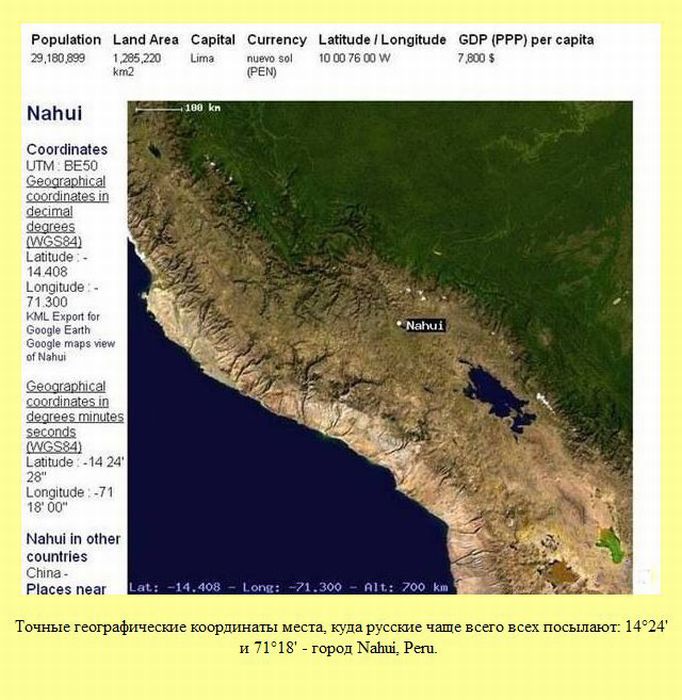 Точные координаты места под названием Nahui, Peru